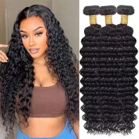 Deep Wave Human Hair Bundles Brazilian Virgin Weave Hair Extension