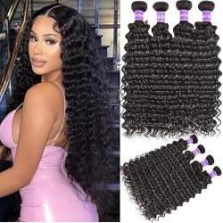 Malaysian Deep Wave Bundles Natural Black Color Wet and Wavy Hair